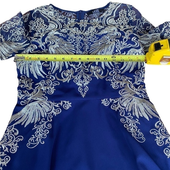 YZXH Yu Zhong Xie Hou Navy Blue and Taupe Lace Embroidered A-Line Dress Size L - Picture 11 of 15